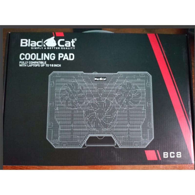 Picture of Black Cat Cooling Pad Fully Compatible with Laptops up to 16 Inch Black