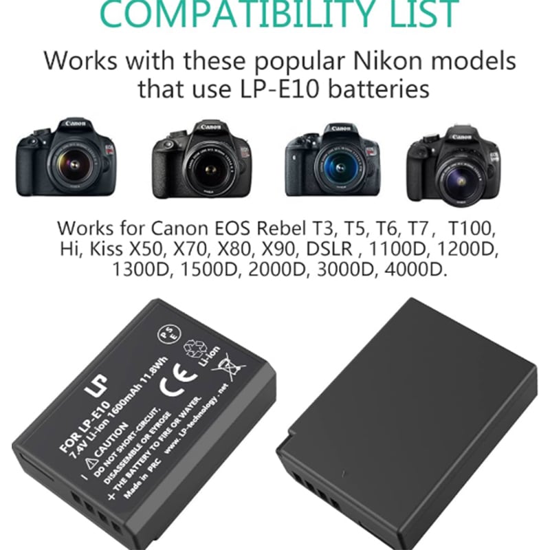 Picture of FB HIGH QUALITY LP-E10 Li-Ion batteries Digital Camera battery For Canon EOS for EOS 3000D 1500D 1300D 1200D 1100D Rebel T3 T5 T6 