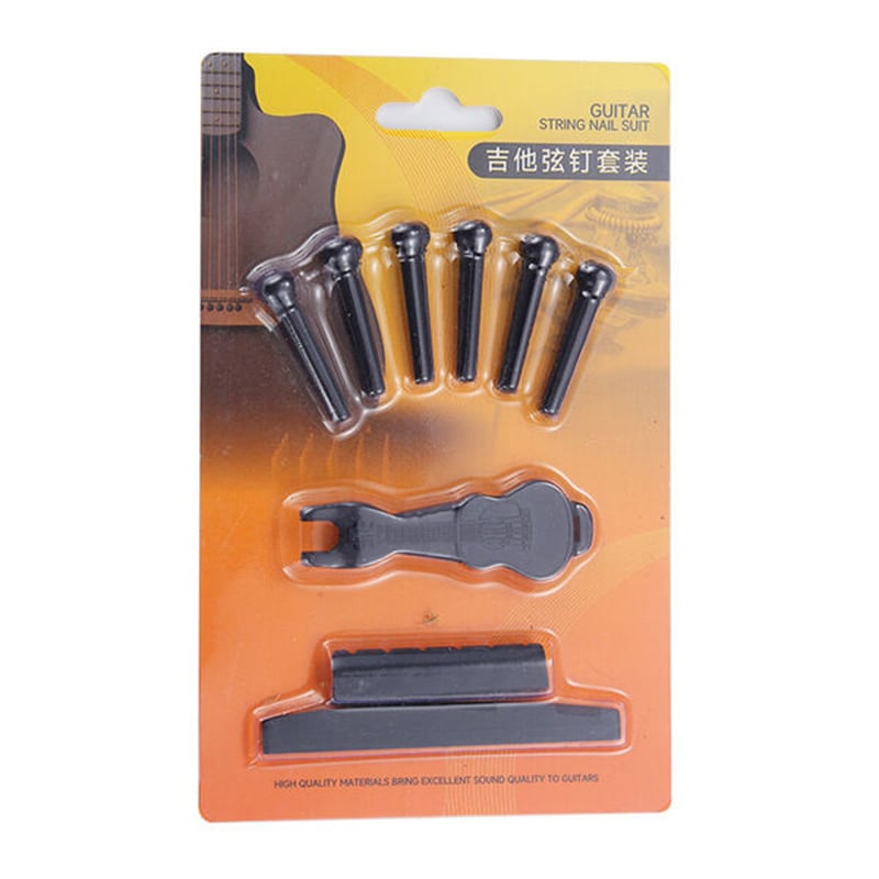 Picture of Full Set Black Acoustic Guitar Bridge Pins, Saddle And Nut with String remover 