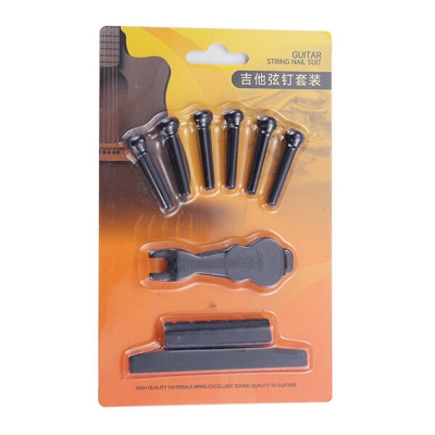 Picture of Full Set Black Acoustic Guitar Bridge Pins, Saddle And Nut with String remover 