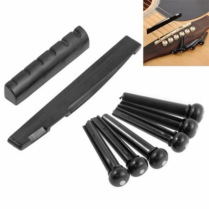 Picture of Set Acoustic Guitar Bridge Pins, Saddle And Nut-Black