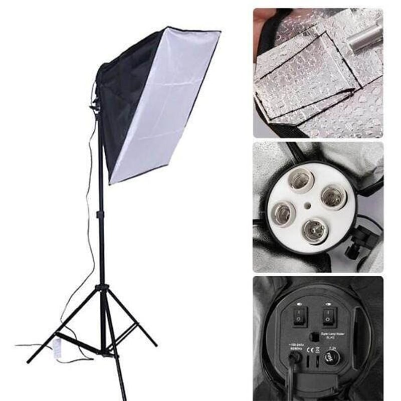 Picture of Professional 4-in-1 E27 Lamp Holder Studio Softbox Light Kit (Black) with 60x60cm Stand Included for Lighting Mastery Black