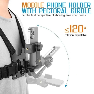 Picture of PLOKAMA CX10 Chest Strap Phone Mount – Hands-Free Holder for Vlogging & Outdoor Use (Universal Smartphone Compatible) Black