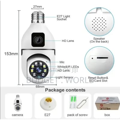 Picture of V380 Pro Dual Lens Dual Screen E27 Bulb Camera Two Ways Audio Color Night Vision Smart Home Security Wireless WIFI Indoor Camera White