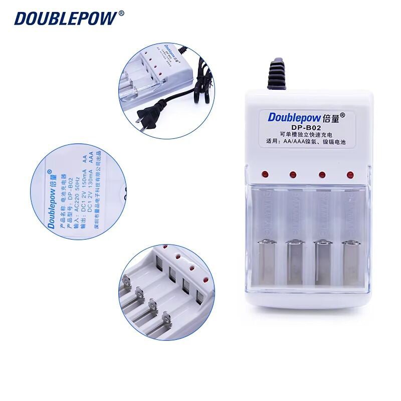 Picture of Combo Doublepow DP-B02 Standard Charger with 4 Pieces AA Size 1.2V 1200mAh Ni-MH Battery Combo Pack (Charger has No Full Charge Indication Facility) 