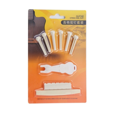 Picture of Full Set Acoustic Guitar Bridge Pins, Saddle And Nut with String remover Black and white 