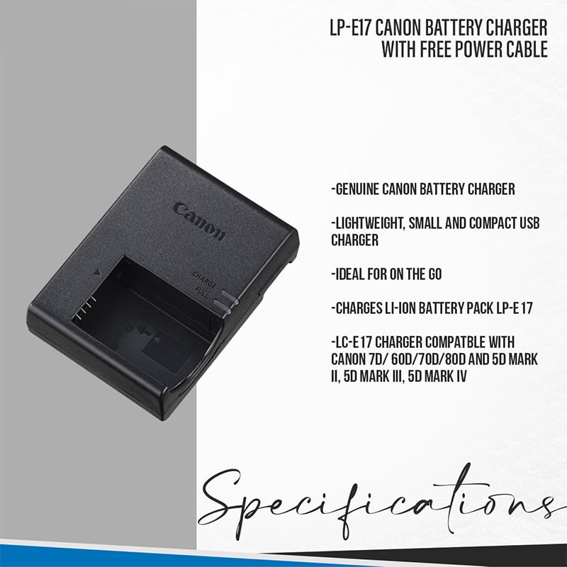 Picture of LP-E17 Canon Battery Charger with Free Power Cable For 750D/ 200D/ 800D/ 77D 