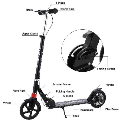 Picture of Hapsters Urban Scooter Height-Adjustable Foldable Kick Scooter Dual Suspension Dual Brake Lightweight Aluminium Alloy 100 KG Max Load Big Wheels Scooter for Adults Teens Kids
