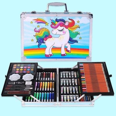 Picture of Conjoin Unicorn Colour Suitcase Set Deluxe Art Set Box with Crayons, Oil Pastels,Colored Pencil with 145 Pcs Art Coloring Kit for Professional Drawing.