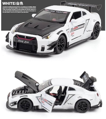Picture of 1/24 Big Nissan GTR R35 Toy Car Metal Pull Back Diecast Car with Openable Door and Sound Light, Gifts Toys for
