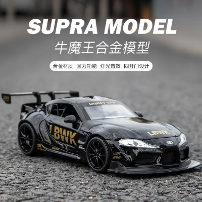 Picture of 1:22 Die Cast Metal Car Model Supra Collection Toy with Pull Back Function Lights Sound Open Door for Kids Pack of 1 (Red)