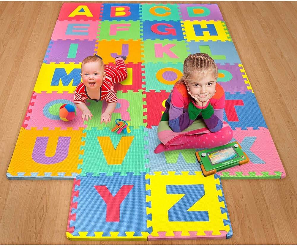 Picture of 26 Pcs Alphabet EVA Puzzle Mat Foam Floor Puzzle Mat Letters Baby Puzzle Mat Baby Activity Mats Baby Play Carpet Rugs PX28-Blue