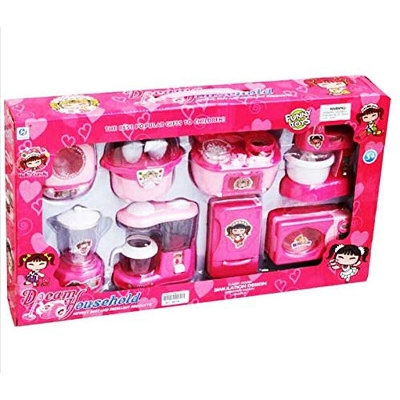 Picture of Kitchen and Household Utility 8 Pcs Toy Set Working Household Appliances For Kids-Pink