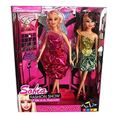 Picture of Beautiful Pair of Sofia dolls in party dress (set of 2 pcs)-Multicolor