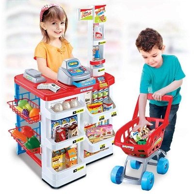 Picture of Kids Play Pretend Supermarket with Trolley Toy Set Shopping Market-Multicolor
