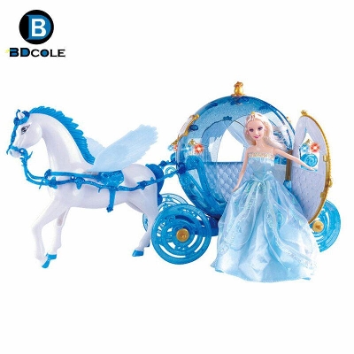 Picture of New Horse With ic &carriage with light Doll Set For Your Child-Blue