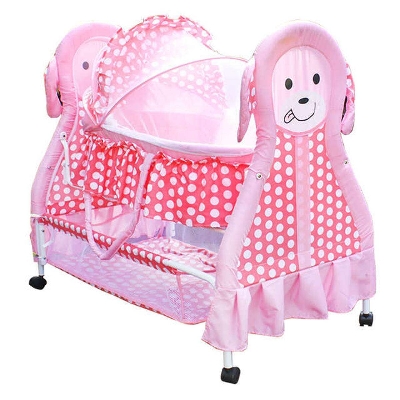 Picture of New born swing cradle baby bassinet with mosquito net canopy and wheels Bassinet  (Pink)-Pink
