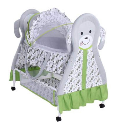 Picture of New born swing cradle baby bassinet with mosquito net canopy and wheels Bassinet  (Green)-Green