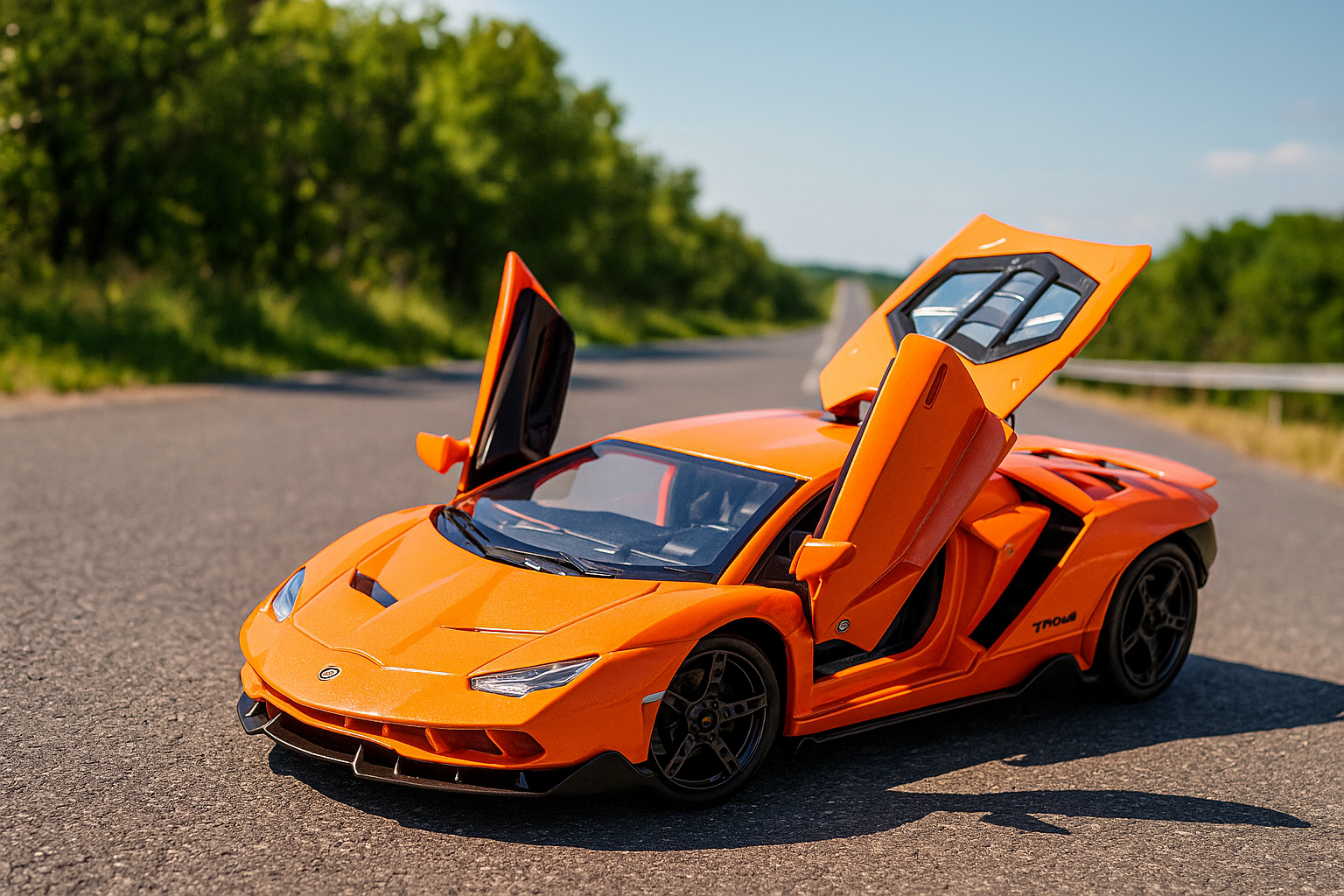 Picture of Lamborghini lumineuse Diecast Model Car 1:32 Metal Car with Light and Music Pull Back Car- Red & Orange-orange
