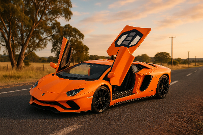 Picture of Lamborghini lumineuse Diecast Model Car 1:32 Metal Car with Light and Music Pull Back Car- Red & Orange-orange