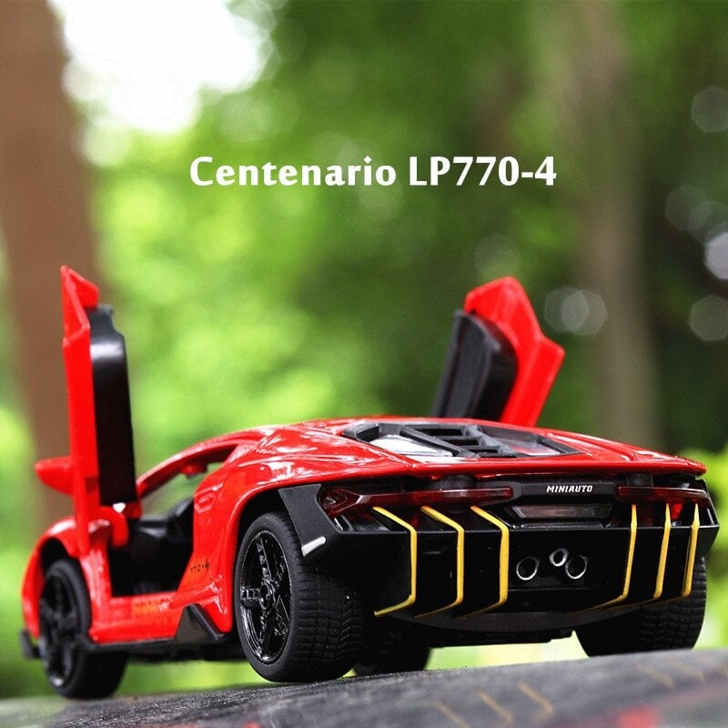 Picture of Lamborghini lumineuse Diecast Model Car 1:32 Metal Car with Light and Music Pull Back Car- Red & Orange-orange
