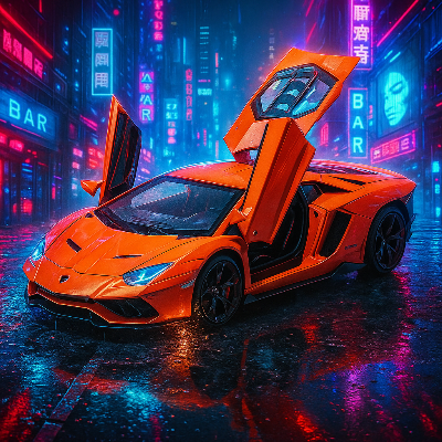 Picture of Lamborghini lumineuse Diecast Model Car 1:32 Metal Car with Light and Music Pull Back Car- Red & Orange-orange