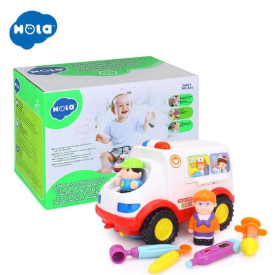 Picture of HOLA Ambulance Car Toy with Music & Lights for Baby Toddlers 2-in-1 Pretend Doctor Toy Set Kit for Children Boys-Multicolor