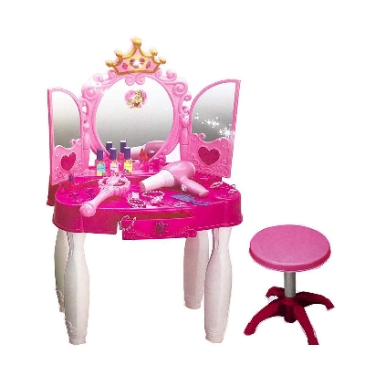 Picture of Remote Control Dressing Table for Kids With Music Sound And Light Glamour Beauty Makeup Pretend Role Play Set Toy-Multicolor