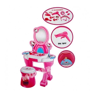 Picture of Hello Kitty Dressing Table Toy Girl Dresser Set Toy 18 pcs accessories with Electric Hair Drier-Multicolor