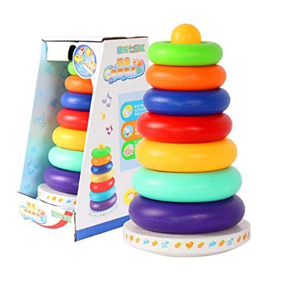 Picture of Baby Rainbow Stacking & Nesting Toy Stack Up Rainbow Tower Rings Music Tumbler Intelligent Development Educational Toys-Multicolor