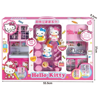Picture of Hello Kitchen Set Toy For Children With Kitchen Staffs & 3 Hello Kitty Dolls Music & Light Available-Multicolor