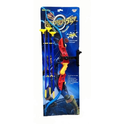 Picture of Archery Bow and Arrow Sport Toy Kit for Kids with 45 cm Long Suction Cup Arrows and Target Board Cut Out Archery Kit-Multicolor
