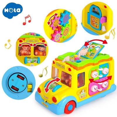 Picture of Hola Children Electric School Bus Music Car Including 8 Games and Animal Calls Early Educational Toys For Children Gift-Multicolor