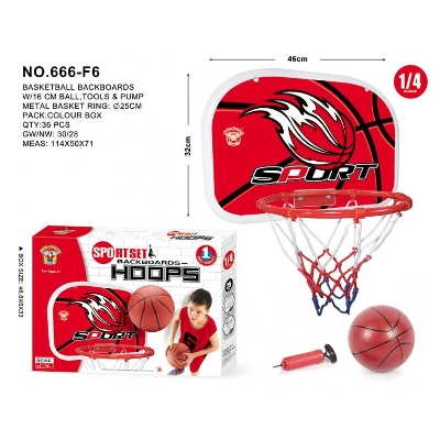 Picture of Kids Basketball Hoop And Backboard Set Wall Mounted With Net Ball And Pump Portable Indoor Outdoor Sport Toys For Kids-Red