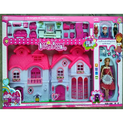 Picture of Dream Room Doll House with Dolls and Furniture 2 Story Pretend Play House-Multicolor