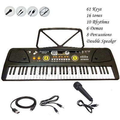 Picture of Kids Piano 61 Keys Electronic Music Keyboard with Microphone USB System Educational Musical Toy-Black