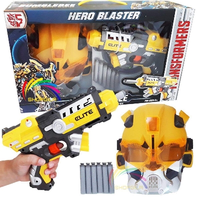 Picture of Nerf Soft Dart Blaster Toy Bumblebee Nerf Style Blaster with Mask Darts & Target Board-Yellow