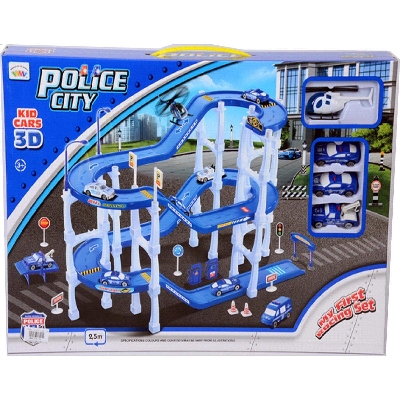 Picture of Car Racing Set Parking Set Toy for Kids with 3 Cars and a Helicopter-Blue