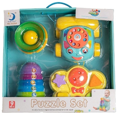 Picture of 3 Pcs Baby Activity Toys Playset with Rainbow Stacking Telephone Car & Shape Shorter Learning Brain Developing toy for children Perfect gift-Multicolor