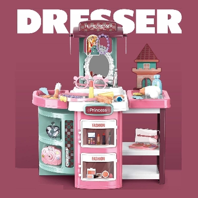 Picture of 41 Pcs Princess Dressing Table Toy for Girls Pretend Play 2 in 1 Dresser with Cosmetic Beauty Fashion Set-Pink