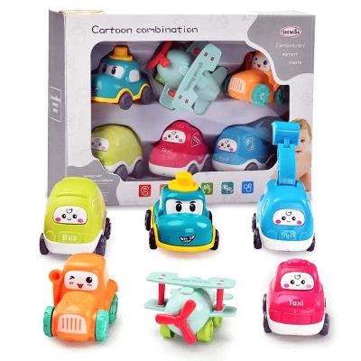 Picture of 6 Pcs Cartoon Car Set Toy for Baby & Toddler Unbreakable-Multicolor
