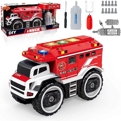 Picture of DIY Electric Fire Truck for kids with Flashing Lights & Siren Sounds & Electric Drill-Red