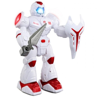 Picture of Battery Operated Electric Light Sword Shield Walking Sounding Robot Toy for Children-Multicolor