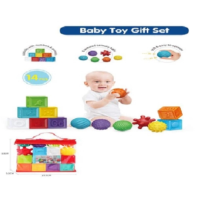 Picture of 14pcs Puzzle Sensory Soft & Textured Rubber Balls blocks Set For Kids-Multicolor