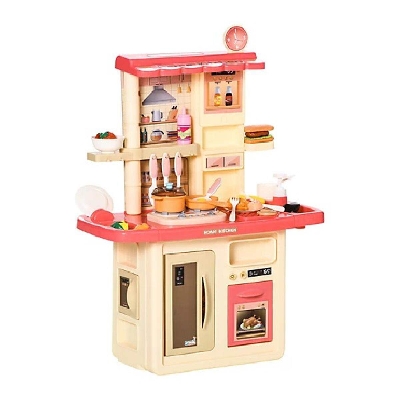 Picture of Kids Kitchen Play Set Role Play Cooking Toy, Educational Pretend Playset Game, w/ Water Circulation Spray Music Sound Light, 360° Rotation Faucet-Pink