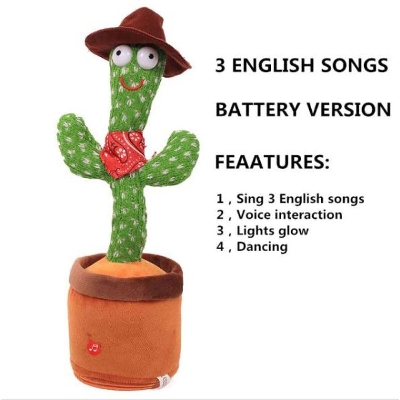 Picture of Dancing Cactus Toys, Talking Dancing Cactus Plush Toy Electronic Shake Toys, Repeat English Songs Plush Cactus Toys for Babies, Wiggle Dancing Cactus Plush Toy in Pot Decoration & Children Funny Toys-Green