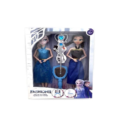 Picture of 2pcs 11.5 inch solid movable joint doll with wand mirror-Multicolor