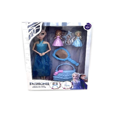 Picture of 11.5 inch solid movable joint doll with 2pcs doll mirror handbag-Multicolor