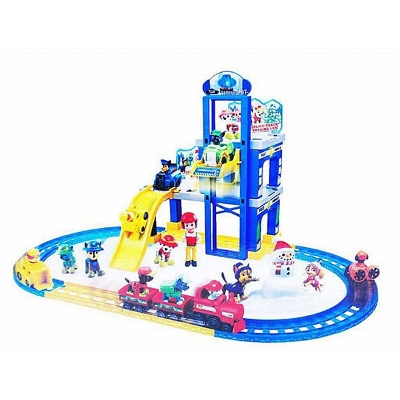 Picture of PAW Electric rail parking lot with car ,dogs , Children's play set parking playground with a road and a slide patrol train + 6 Heroes-Multicolor
