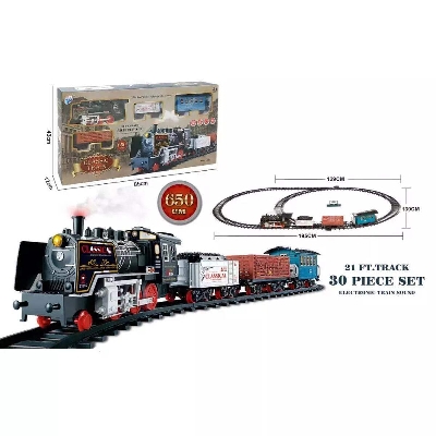 Picture of 2022 new product Light electric track steam train hot selling track toys set classic electric train with steam 650 cm orbit train toys set-Multicolor